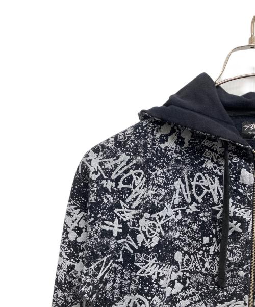 stussy（ステューシー）stussy (ステューシー) 総柄ジップパーカー ブラック サイズ:Mの古着・服飾アイテム