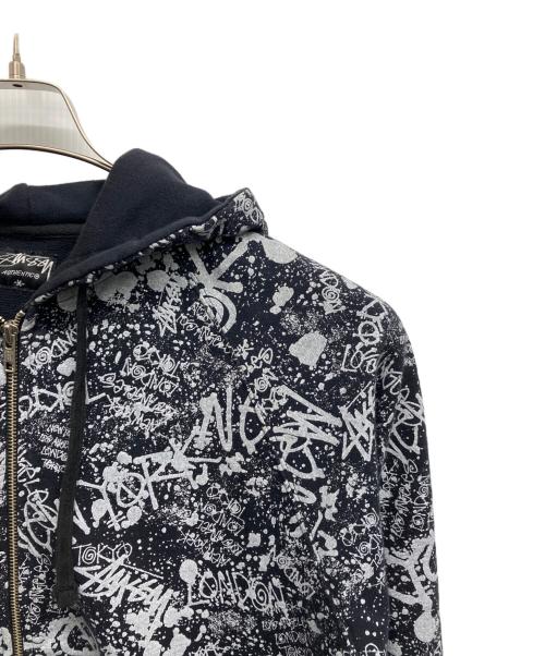 stussy（ステューシー）stussy (ステューシー) 総柄ジップパーカー ブラック サイズ:Mの古着・服飾アイテム
