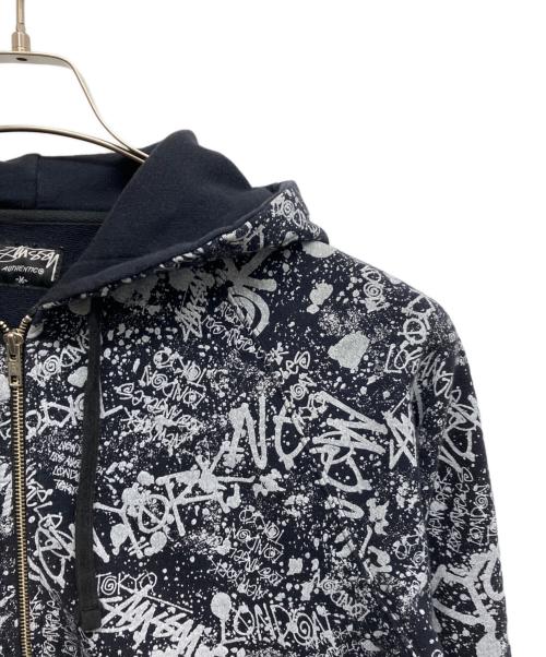 stussy（ステューシー）stussy (ステューシー) 総柄ジップパーカー ブラック サイズ:Mの古着・服飾アイテム