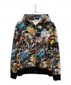A BATHING APEア ベイシング エイプ）の古着「BAPE FLYER PATTERN SHARK FULL ZIP HOODIE」｜ブラック