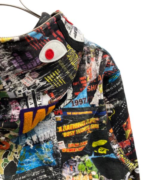 A BATHING APE（ア ベイシング エイプ）A BATHING APE (ア ベイシング エイプ) BAPE FLYER PATTERN SHARK FULL ZIP HOODIE ブラック サイズ:XLの古着・服飾アイテム