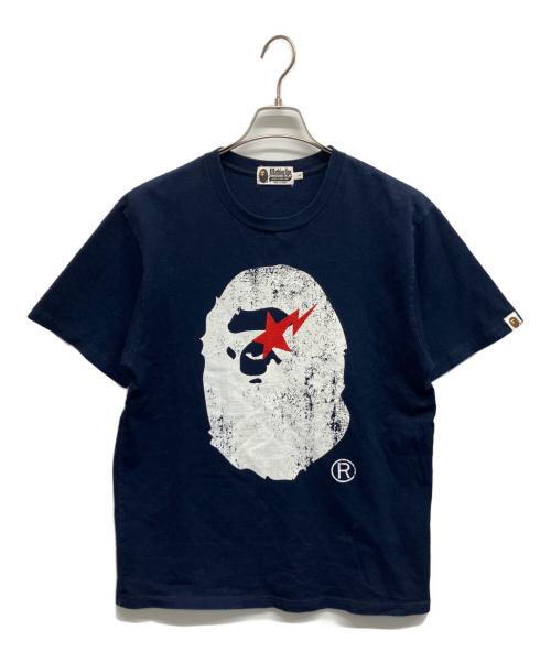 A BATHING APE（ア ベイシング エイプ）A BATHING APE (ア ベイシング エイプ) APE HEAD INDIGO TEE　エイプヘッド　インディゴ　Tシャツ ネイビー サイズ:Lの古着・服飾アイテム