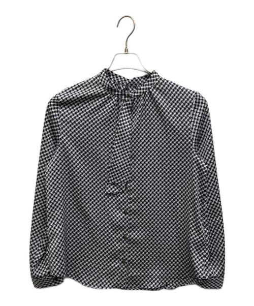 UNTITLED（アンタイトル）UNTITLED (アンタイトル) ボウタイ総柄ブラウス ネイビー サイズ:Mの古着・服飾アイテム