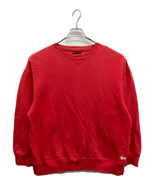 stussy（ステューシー）stussy (ステューシー) ロゴ刺繍前Vガゼットスウェット レッド サイズ:Lの古着・服飾アイテム