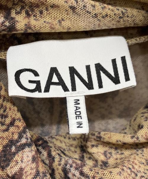 GANNI（ガニー）Ganni (ガニー) パイソン柄ハイネックシアーカットソー ブラウン サイズ:36の古着・服飾アイテム