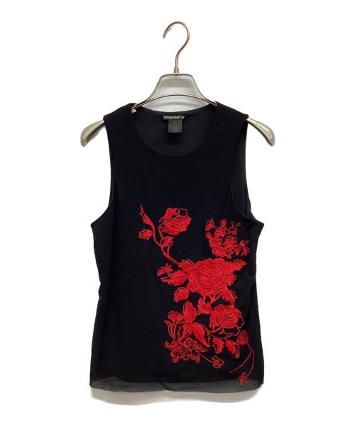 VIVIENNE TAM（ヴィヴィアンタム）VIVIENNE TAM (ヴィヴィアンタム) パワーネットフラワーエンブロイダリーノースリーブカットソー ブラック サイズ:1の古着・服飾アイテム