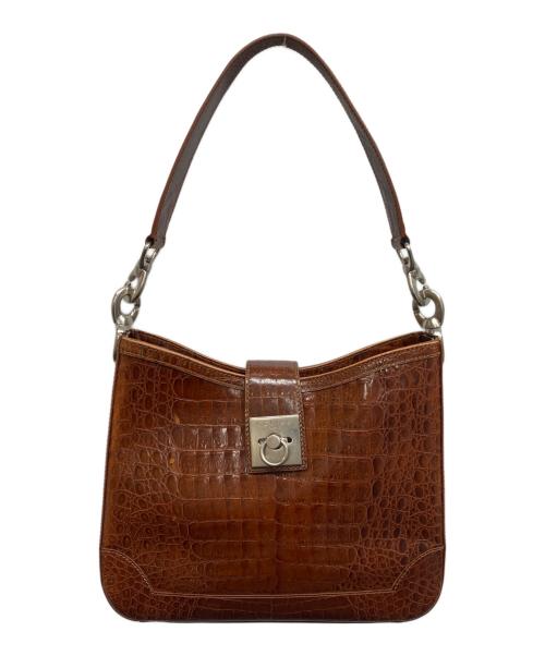 CELINE（セリーヌ）CELINE (セリーヌ) オールドセリーヌ　クロコワンショルダーバッグ ブラウンの古着・服飾アイテム