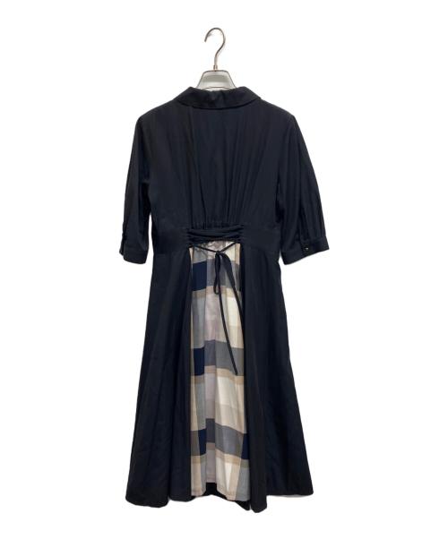 BLUE LABEL CRESTBRIDGE（ブルーレーベルクレストブリッジ）BLUE LABEL CRESTBRIDGE (ブルーレーベルクレストブリッジ) バックレースアップ シャツワンピース ネイビー サイズ:Ｍの古着・服飾アイテム