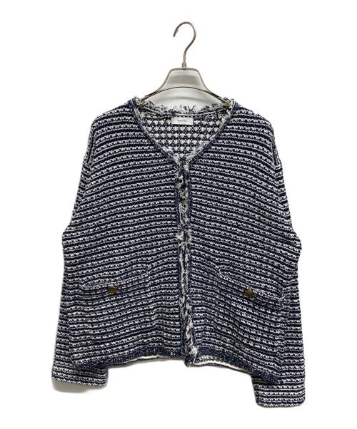 SHIPS any（シップスエニィ）SHIPS any (シップスエニィ) ツイードライクフリンジニットジャケットカーディガン ネイビー サイズ:Freeの古着・服飾アイテム