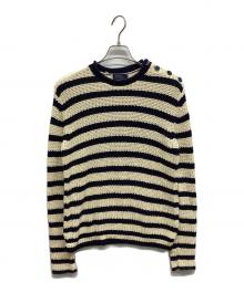 POLO RALPH LAUREN（ポロ・ラルフローレン）の古着「ショルダーボタンボーダーニット」｜ネイビー