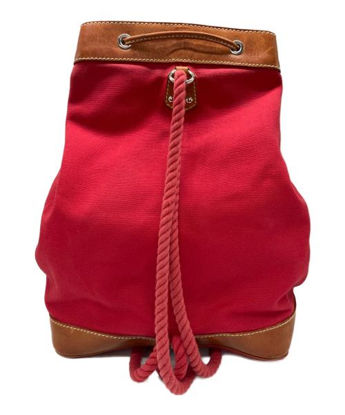 RALPH LAUREN（ラルフローレン）RALPH LAUREN (ラルフローレン) キャンバス×レザー巾着ショルダーバッグ レッド サイズ:下記参照の古着・服飾アイテム