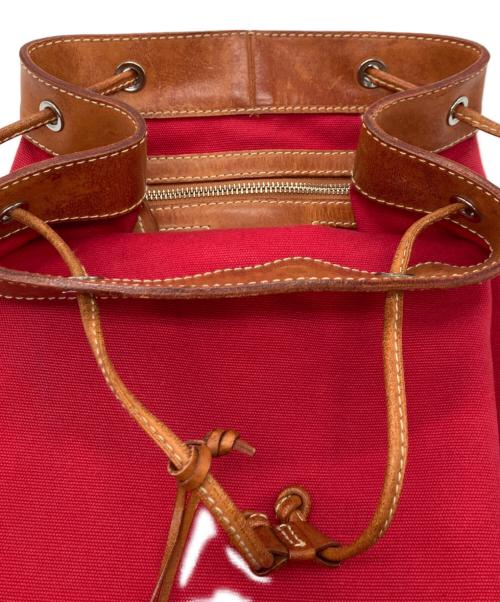 RALPH LAUREN（ラルフローレン）RALPH LAUREN (ラルフローレン) キャンバス×レザー巾着ショルダーバッグ レッド サイズ:下記参照の古着・服飾アイテム