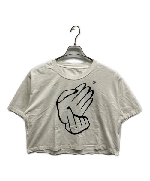 MM6 Maison Margiela（エムエムシックスメゾンマルジェラ）MM6 Maison Margiela (エムエムシックスメゾンマルジェラ) ハンドサイン プリント クロップド Tシャツ ホワイト サイズ:Sの古着・服飾アイテム