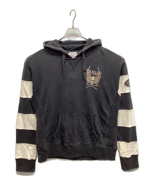 VANSON（バンソン）VANSON (バンソン) スカル刺繍パーカー ブラック サイズ:XLの古着・服飾アイテム