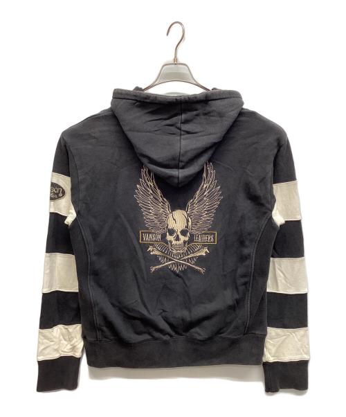 VANSON（バンソン）VANSON (バンソン) スカル刺繍パーカー ブラック サイズ:XLの古着・服飾アイテム