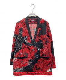 LEONARD FASHION（レオナールファッション）の古着「花柄ノーカラージャケット」｜レッド×ブラック