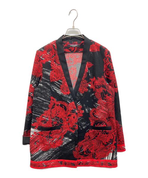 LEONARD FASHION（レオナールファッション）LEONARD FASHION (レオナールファッション) 花柄ノーカラージャケット レッド×ブラック サイズ:42の古着・服飾アイテム