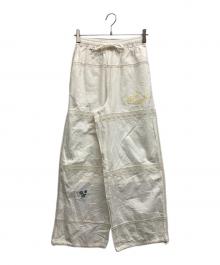OUTDOOR PRODUCTS（アウトドア プロダクツ）の古着「OUTDOOR PRODUCTS レース×刺繍トラックワイドパンツ」｜アイボリー
