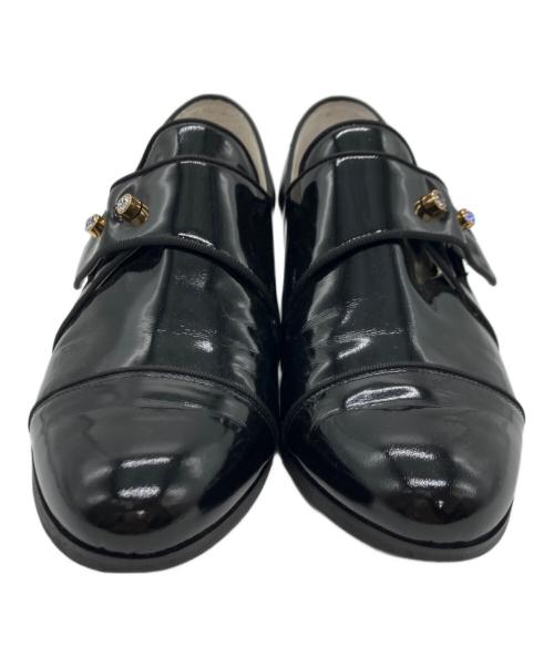 LANVIN en Bleu（ランバンオンブルー）LANVIN en Bleu (ランバンオンブルー) ビジューモチーフストレートチップシューズ ブラック サイズ:23cmの古着・服飾アイテム