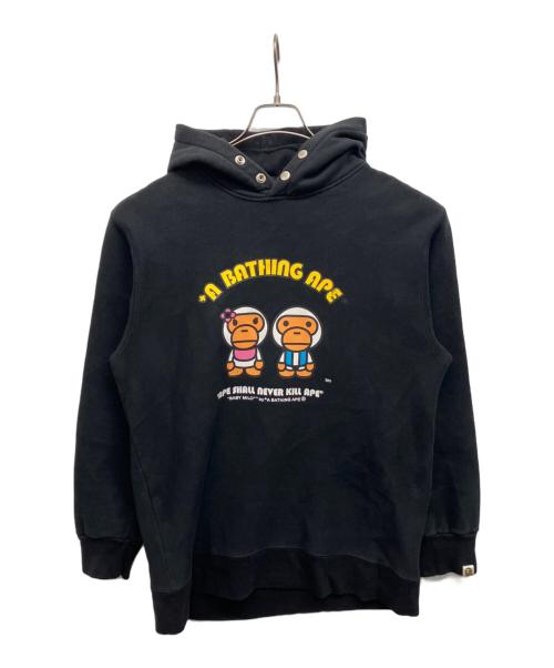 A BATHING APE（アベイシングエイプ）A BATHING APE (アベイシングエイプ) baby miloプリントプルオーバーパーカー ブラック サイズ:XLの古着・服飾アイテム