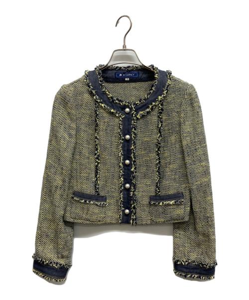 M'S GRACY（エムズグレイシー）M'S GRACY (エムズグレイシー) ノーカラーツイードジャケット イエロー サイズ:38の古着・服飾アイテム