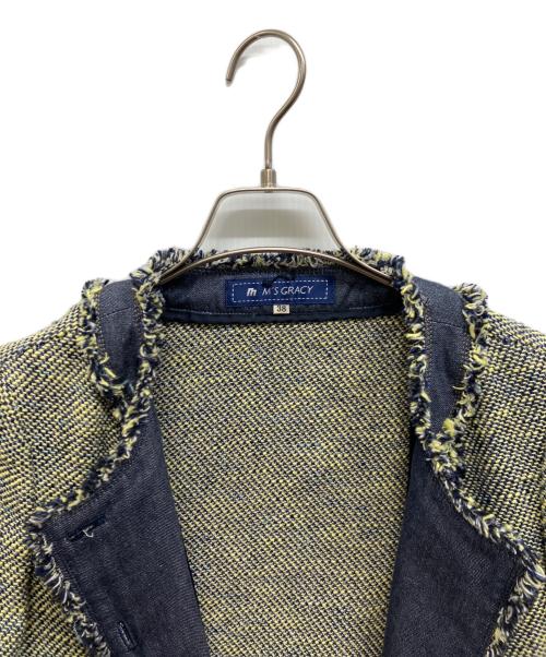 M'S GRACY（エムズグレイシー）M'S GRACY (エムズグレイシー) ノーカラーツイードジャケット イエロー サイズ:38の古着・服飾アイテム