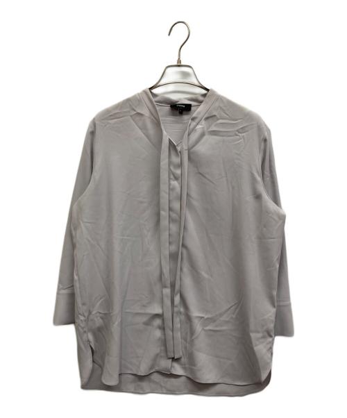 theory（セオリー）theory (セオリー) ボウタイブラウス Prime Georgette グレー サイズ:Lの古着・服飾アイテム