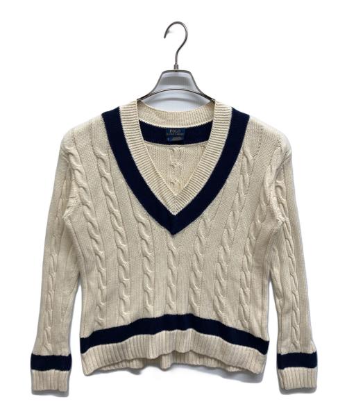 POLO RALPH LAUREN（ポロ・ラルフローレン）POLO RALPH LAUREN (ポロ・ラルフローレン) ケーブルVネックニット アイボリー サイズ:Sの古着・服飾アイテム
