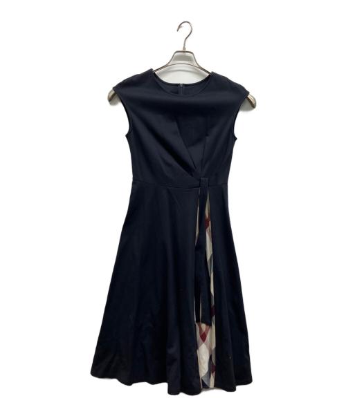 BLUE LABEL CRESTBRIDGE（ブルーレーベルクレストブリッジ）BLUE LABEL CRESTBRIDGE (ブルーレーベルクレストブリッジ) モックロディーシルケットワンピース ネイビー サイズ:36の古着・服飾アイテム