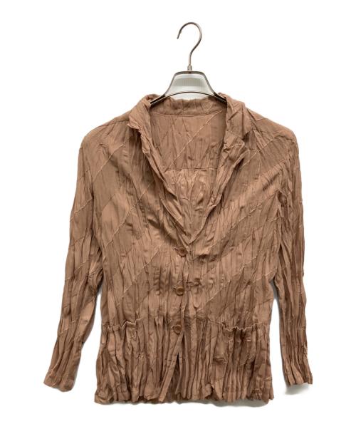 ISSEY MIYAKE（イッセイミヤケ）ISSEY MIYAKE (イッセイミヤケ) カットオフデザインガーゼジャケット ブラウン サイズ:2の古着・服飾アイテム