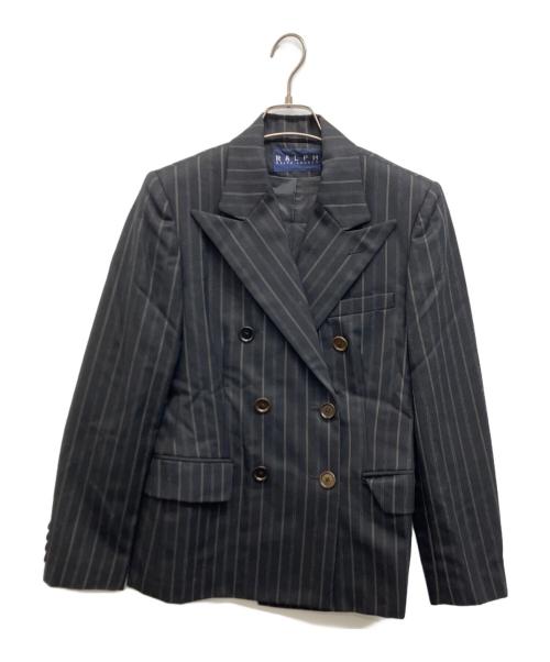 RALPH LAUREN（ラルフローレン）RALPH LAUREN (ラルフローレン) ストライプダブルジャケット ブラック サイズ:7号の古着・服飾アイテム