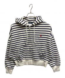 POLO RALPH LAUREN（ポロ・ラルフローレン）の古着「ボーダードルマンジップパーカー」｜ネイビー×ホワイト