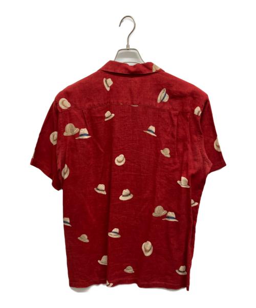 PAPAS（パパス）PAPAS (パパス) ハットプリントリネンシャツ レッド サイズ:Mの古着・服飾アイテム