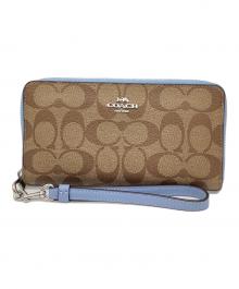 COACH（コーチ）の古着「ロング ジップ アラウンド ウォレット シグネチャー キャンバス」｜ベージュ