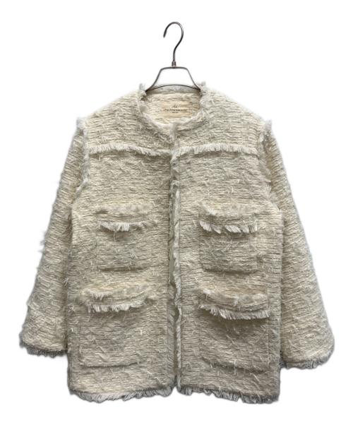 Acka.（エーシーケーエー）Acka. (エーシーケーエー) ツイードフリンジノーカラージャケット ホワイト サイズ:Freeの古着・服飾アイテム
