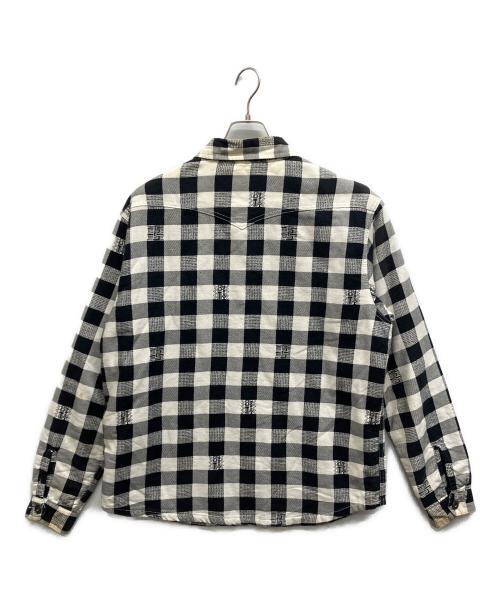 stussy（ステューシー）stussy (ステューシー) チェックジップアップシャツ ホワイト×ブラック サイズ:Lの古着・服飾アイテム