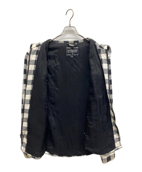 stussy（ステューシー）stussy (ステューシー) チェックジップアップシャツ ホワイト×ブラック サイズ:Lの古着・服飾アイテム