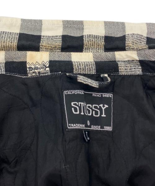 stussy（ステューシー）stussy (ステューシー) チェックジップアップシャツ ホワイト×ブラック サイズ:Lの古着・服飾アイテム