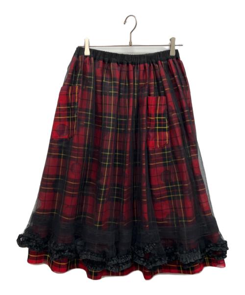 tricot COMME des GARCONS（トリココムデギャルソン）tricot COMME des GARCONS (トリココムデギャルソン) チュール×タータンチェックコンビレイヤードスカート レッド サイズ:Freeの古着・服飾アイテム