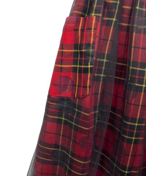 tricot COMME des GARCONS（トリココムデギャルソン）tricot COMME des GARCONS (トリココムデギャルソン) チュール×タータンチェックコンビレイヤードスカート レッド サイズ:Freeの古着・服飾アイテム