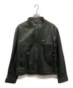 DOLCE & GABBANAドルチェ＆ガッバーナ）の古着「ラムレザー シングルライダースジャケット G9U28L FULVM」｜ダークグリーン