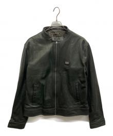 DOLCE & GABBANA（ドルチェ＆ガッバーナ）の古着「ラムレザー シングルライダースジャケット G9U28L FULVM」｜ダークグリーン