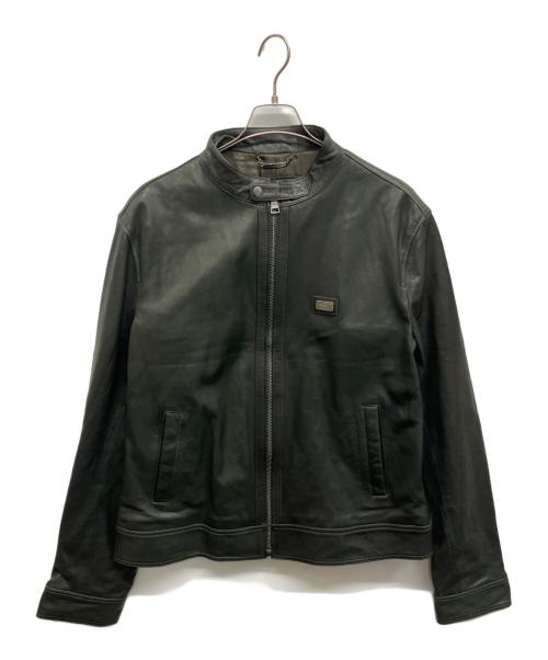 DOLCE & GABBANA（ドルチェ＆ガッバーナ）DOLCE & GABBANA (ドルチェ＆ガッバーナ) ラムレザー シングルライダースジャケット G9U28L FULVM ダークグリーン サイズ:56の古着・服飾アイテム