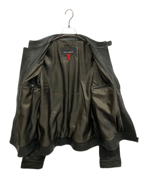 DOLCE & GABBANA（ドルチェ＆ガッバーナ）DOLCE & GABBANA (ドルチェ＆ガッバーナ) ラムレザー シングルライダースジャケット G9U28L FULVM ダークグリーン サイズ:56の古着・服飾アイテム