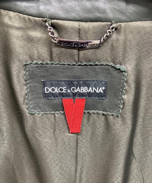 DOLCE & GABBANA（ドルチェ＆ガッバーナ）DOLCE & GABBANA (ドルチェ＆ガッバーナ) ラムレザー シングルライダースジャケット G9U28L FULVM ダークグリーン サイズ:56の古着・服飾アイテム