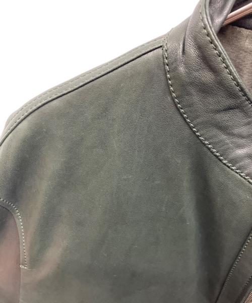DOLCE & GABBANA（ドルチェ＆ガッバーナ）DOLCE & GABBANA (ドルチェ＆ガッバーナ) ラムレザー シングルライダースジャケット G9U28L FULVM ダークグリーン サイズ:56の古着・服飾アイテム