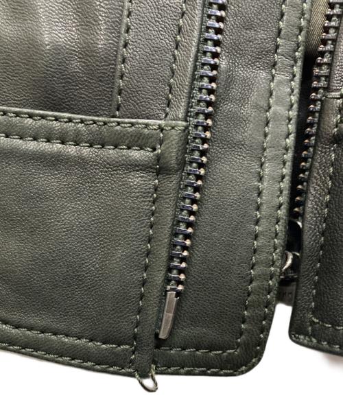 DOLCE & GABBANA（ドルチェ＆ガッバーナ）DOLCE & GABBANA (ドルチェ＆ガッバーナ) ラムレザー シングルライダースジャケット G9U28L FULVM ダークグリーン サイズ:56の古着・服飾アイテム