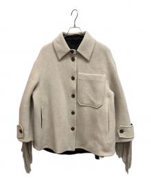 T coat（ティーコート）の古着「ウールメルトンフリンジコート」｜ライトグレー