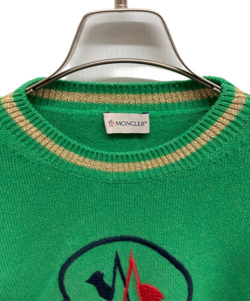 MONCLER（モンクレール）MONCLER (モンクレール) MAGLIONE TRICOT GIROCOLLOカシミア混ロゴ刺繍ニット グリーン サイズ:XSの古着・服飾アイテム