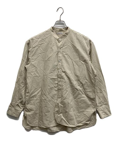 RAKINES（ラキネス）RAKINES (ラキネス) ポップリンストライプ バンドカラーシャツ ベージュ サイズ:2の古着・服飾アイテム